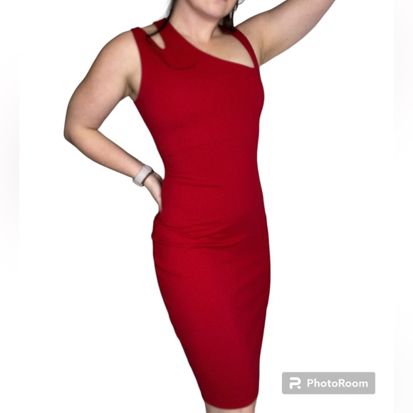 Susana Monaco Red Knee Length Dress Size Small REVOLVE NEW Asymmetric Neckline - Picture 7 of 13